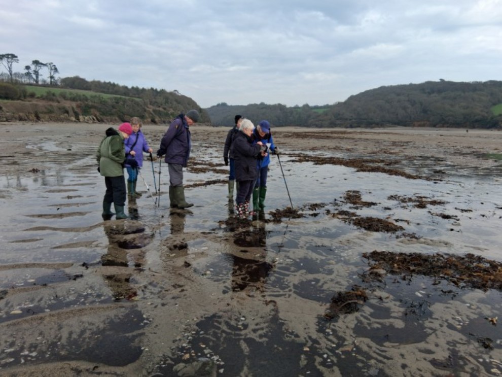 The group walking on the Erme estuary
