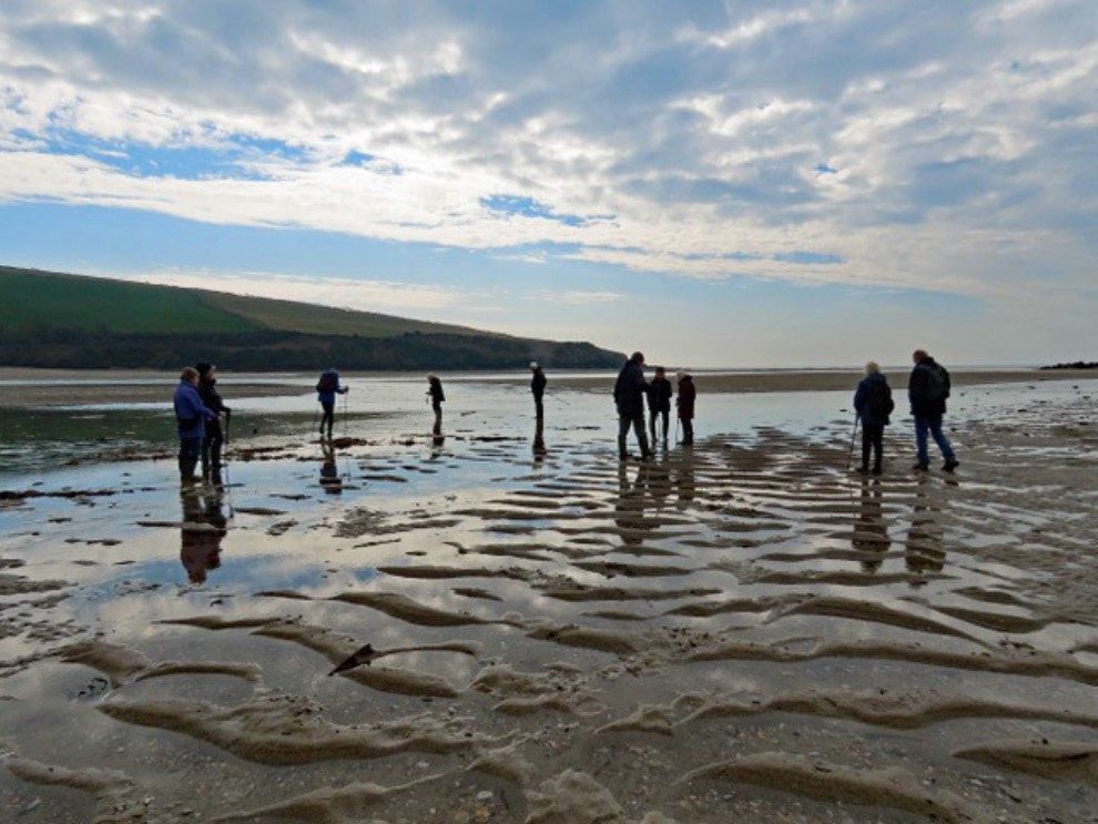 A photo of the group walking on the Erme estuary