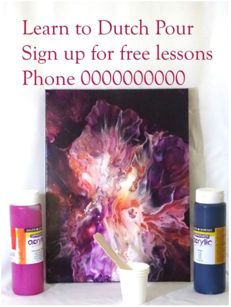 photo of an abstract painting with liquid paint containers